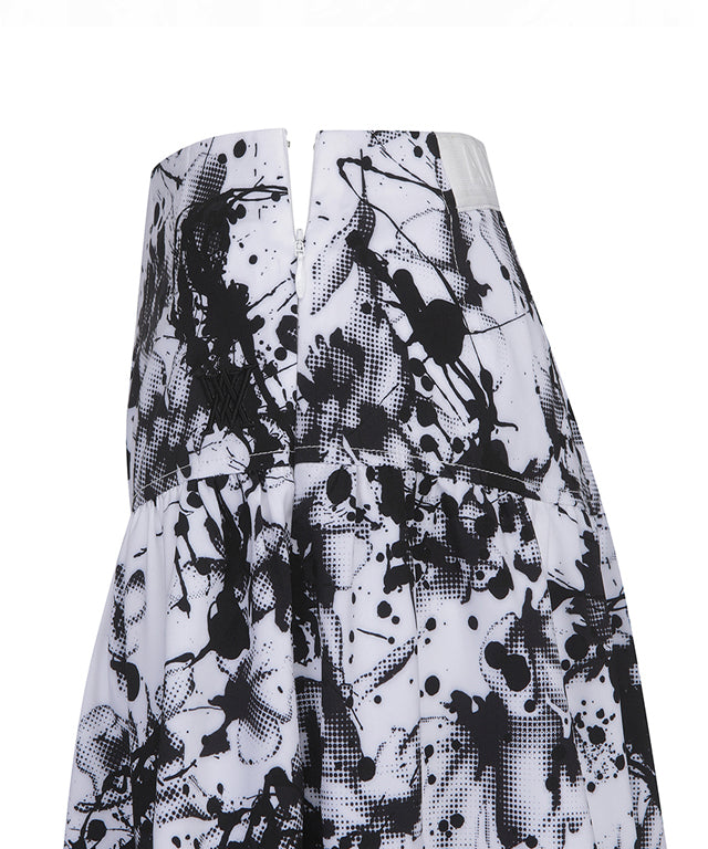 ANEW Golf Women Shirring DTP Point Flare Skirt in White with floral pattern and flared hem design.